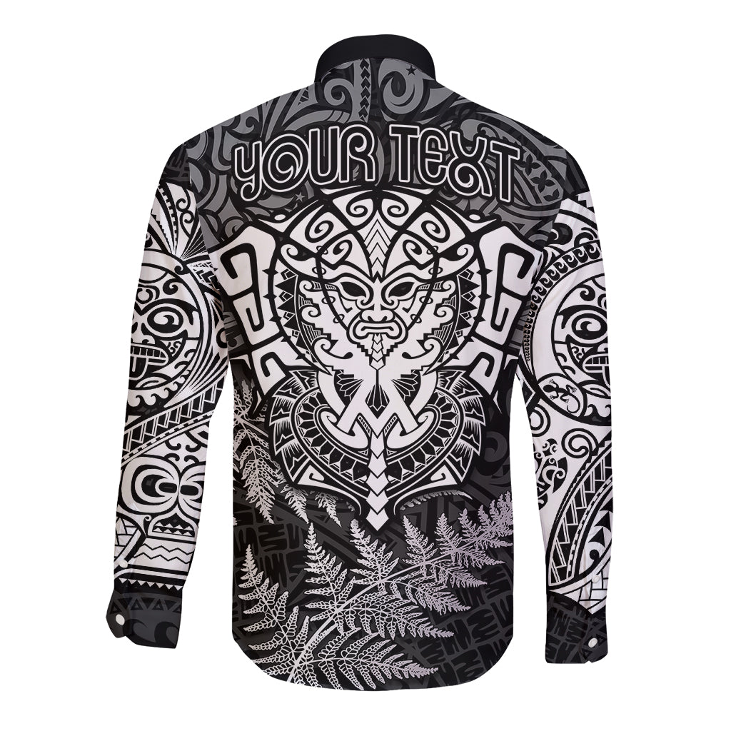 Personalised New Zealand Rugby Long Sleeve Button Shirt Silver Fern All Black Mix Ta Moko White Style - Wonder Print Shop