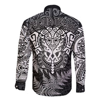 Personalised New Zealand Rugby Long Sleeve Button Shirt Silver Fern All Black Mix Ta Moko White Style - Wonder Print Shop