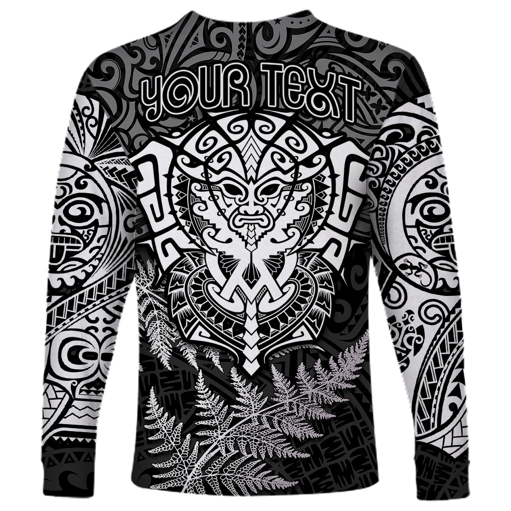 Personalised New Zealand Rugby Long Sleeve Shirt Silver Fern All Black Mix Ta Moko White Style - Wonder Print Shop