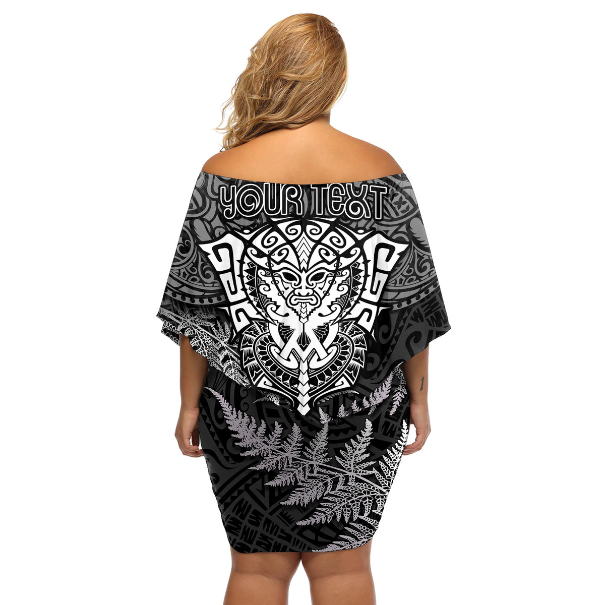 Personalised New Zealand Rugby Off Shoulder Short Dress Silver Fern All Black Mix Ta Moko White Style - Wonder Print Shop