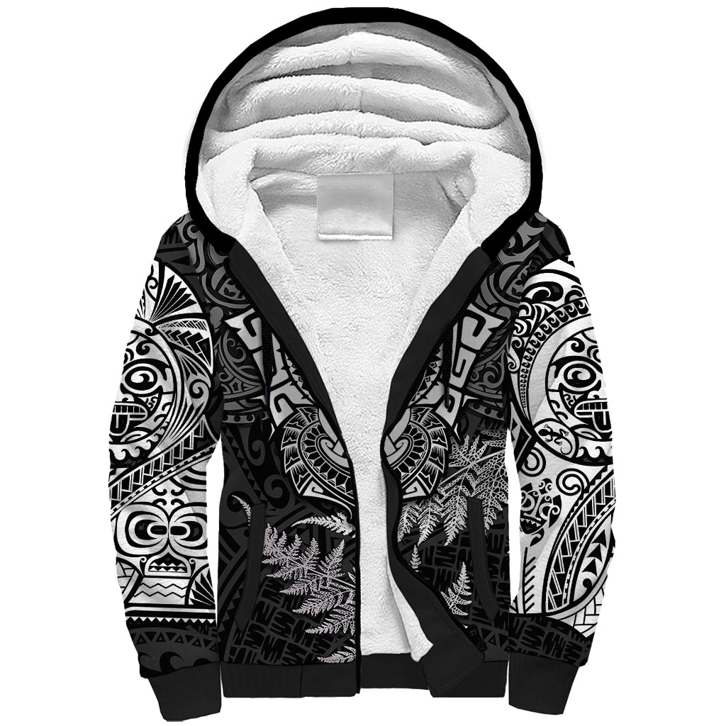Personalised New Zealand Rugby Sherpa Hoodie Silver Fern All Black Mix Ta Moko White Style - Wonder Print Shop