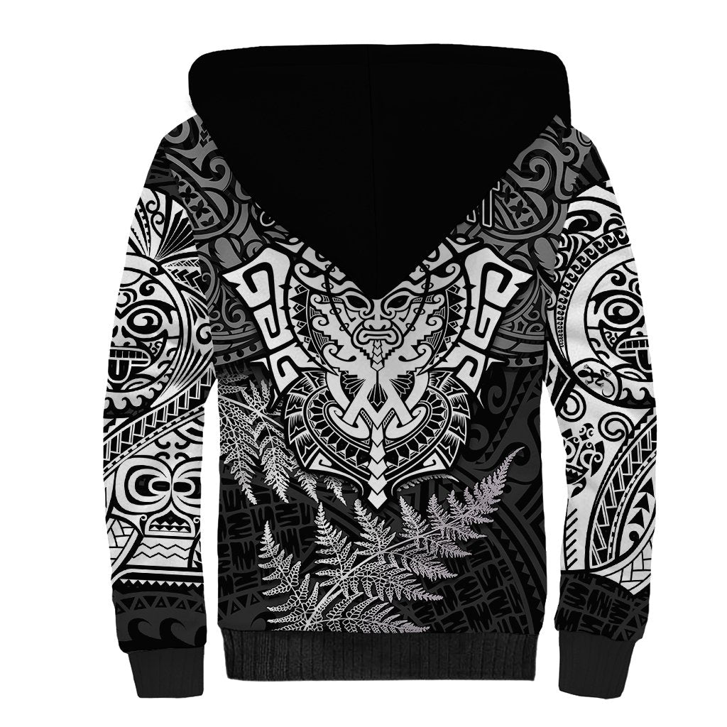 Personalised New Zealand Rugby Sherpa Hoodie Silver Fern All Black Mix Ta Moko White Style - Wonder Print Shop