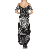 Personalised New Zealand Rugby Summer Maxi Dress Silver Fern All Black Mix Ta Moko White Style - Wonder Print Shop