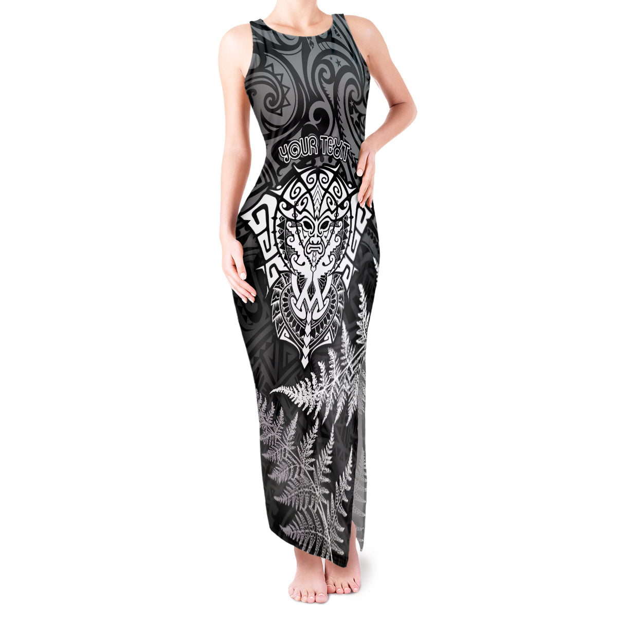Personalised New Zealand Rugby Tank Maxi Dress Silver Fern All Black Mix Ta Moko White Style - Wonder Print Shop