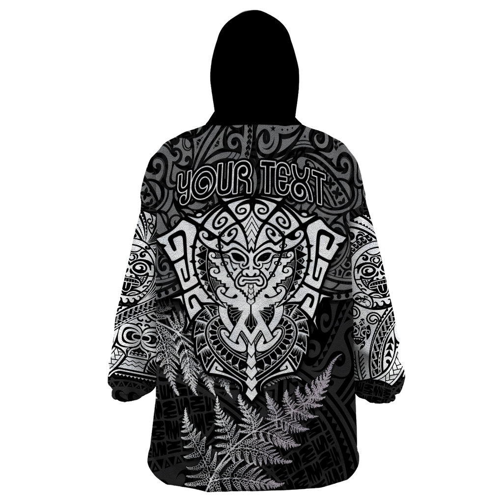 Personalised New Zealand Rugby Wearable Blanket Hoodie Silver Fern All Black Mix Ta Moko White Style - Wonder Print Shop