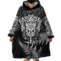 Personalised New Zealand Rugby Wearable Blanket Hoodie Silver Fern All Black Mix Ta Moko White Style - Wonder Print Shop