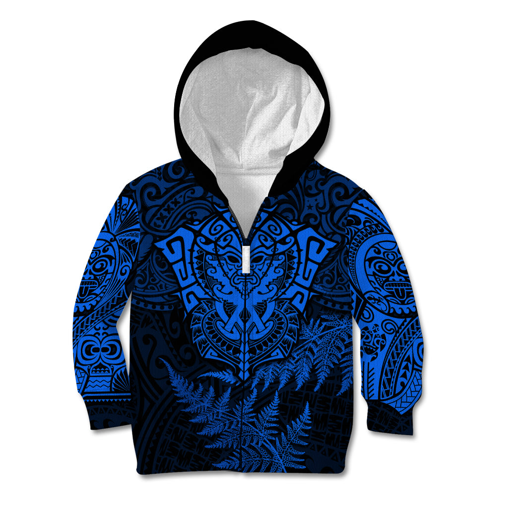 New Zealand Rugby Kid Hoodie Silver Fern All Black Mix Ta Moko Blue Style - Wonder Print Shop