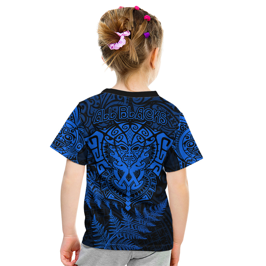 New Zealand Rugby Kid T Shirt Silver Fern All Black Mix Ta Moko Blue Style - Wonder Print Shop