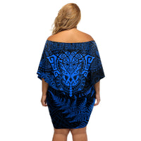 New Zealand Rugby Off Shoulder Short Dress Silver Fern All Black Mix Ta Moko Blue Style - Wonder Print Shop