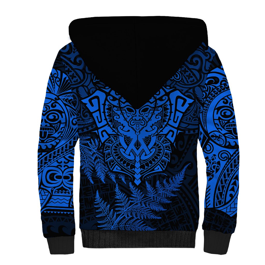 New Zealand Rugby Sherpa Hoodie Silver Fern All Black Mix Ta Moko Blue Style - Wonder Print Shop