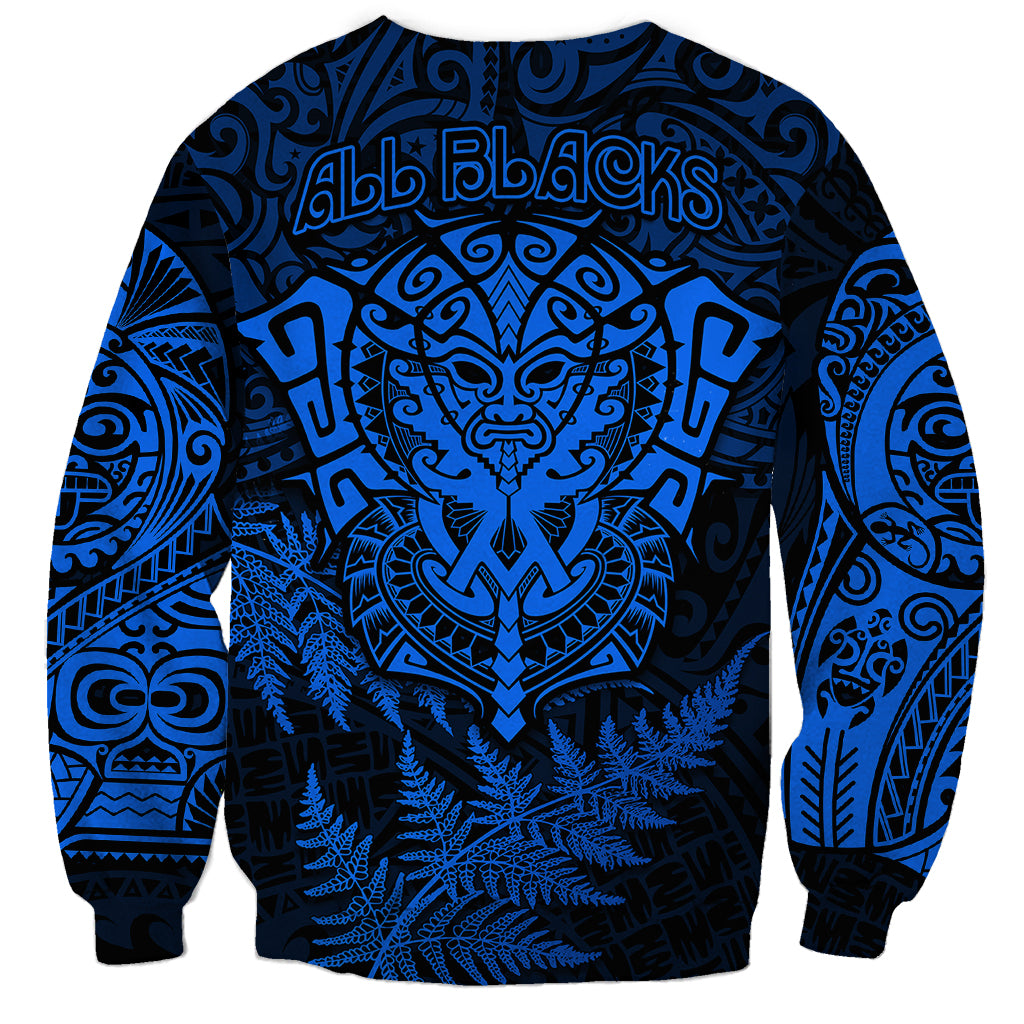 New Zealand Rugby Sweatshirt Silver Fern All Black Mix Ta Moko Blue Style - Wonder Print Shop