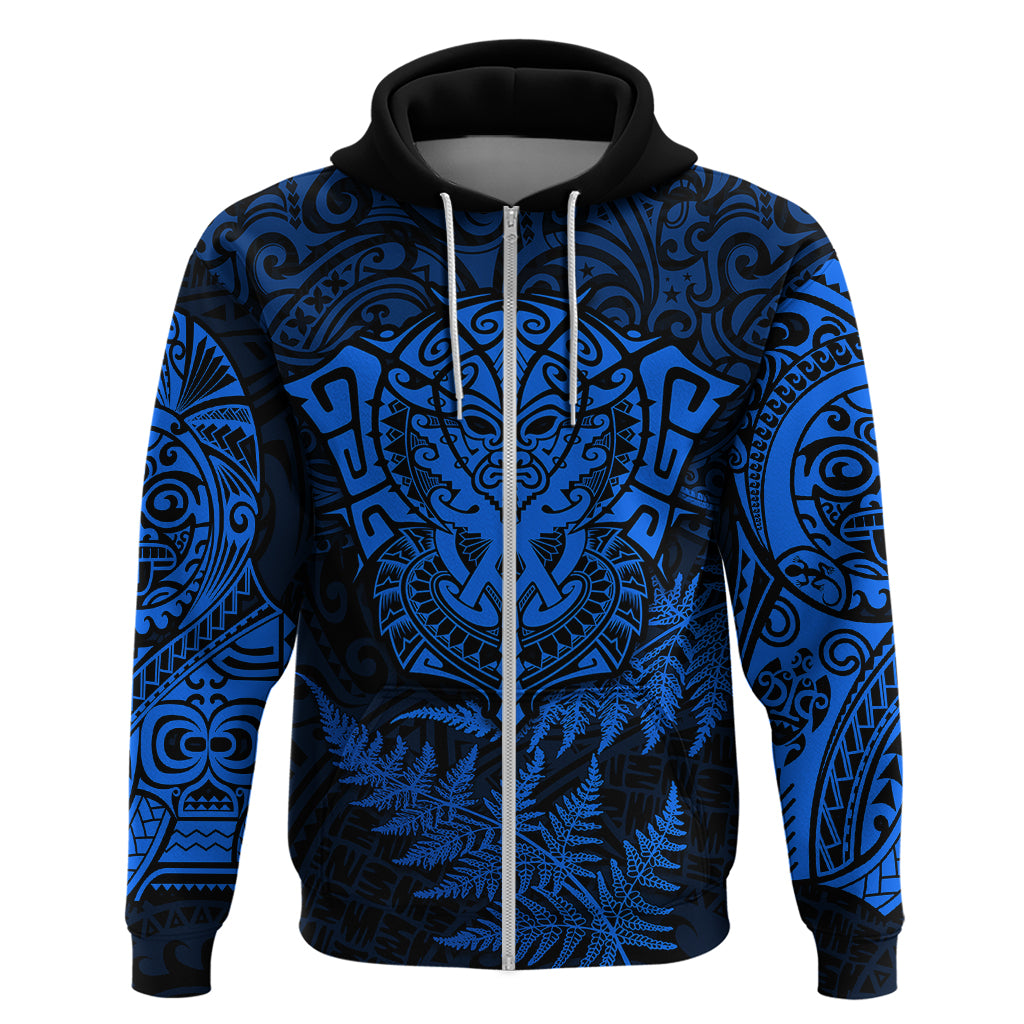 Personalised New Zealand Rugby Hoodie Silver Fern All Black Mix Ta Moko Blue Style - Wonder Print Shop