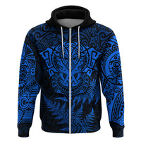 Personalised New Zealand Rugby Hoodie Silver Fern All Black Mix Ta Moko Blue Style - Wonder Print Shop
