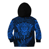 Personalised New Zealand Rugby Kid Hoodie Silver Fern All Black Mix Ta Moko Blue Style - Wonder Print Shop