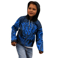 Personalised New Zealand Rugby Kid Hoodie Silver Fern All Black Mix Ta Moko Blue Style - Wonder Print Shop