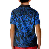 Personalised New Zealand Rugby Kid Polo Shirt Silver Fern All Black Mix Ta Moko Blue Style - Wonder Print Shop
