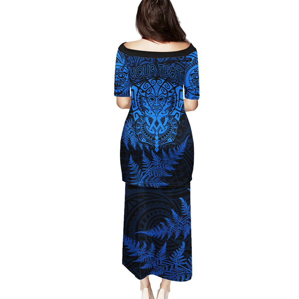 Personalised New Zealand Rugby Puletasi Silver Fern All Black Mix Ta Moko Blue Style - Wonder Print Shop