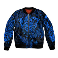 Personalised New Zealand Rugby Sleeve Zip Bomber Jacket Silver Fern All Black Mix Ta Moko Blue Style - Wonder Print Shop