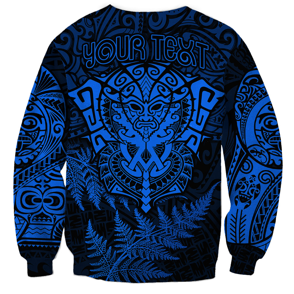 Personalised New Zealand Rugby Sweatshirt Silver Fern All Black Mix Ta Moko Blue Style - Wonder Print Shop