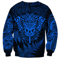 Personalised New Zealand Rugby Sweatshirt Silver Fern All Black Mix Ta Moko Blue Style - Wonder Print Shop