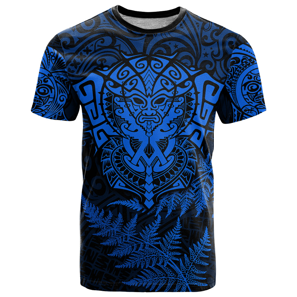 Personalised New Zealand Rugby T Shirt Silver Fern All Black Mix Ta Moko Blue Style - Wonder Print Shop