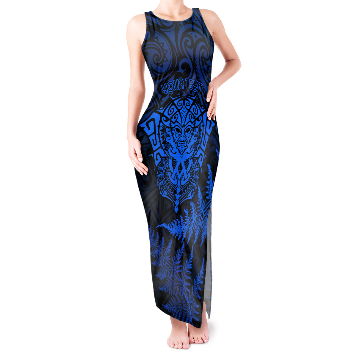 Personalised New Zealand Rugby Tank Maxi Dress Silver Fern All Black Mix Ta Moko Blue Style - Wonder Print Shop