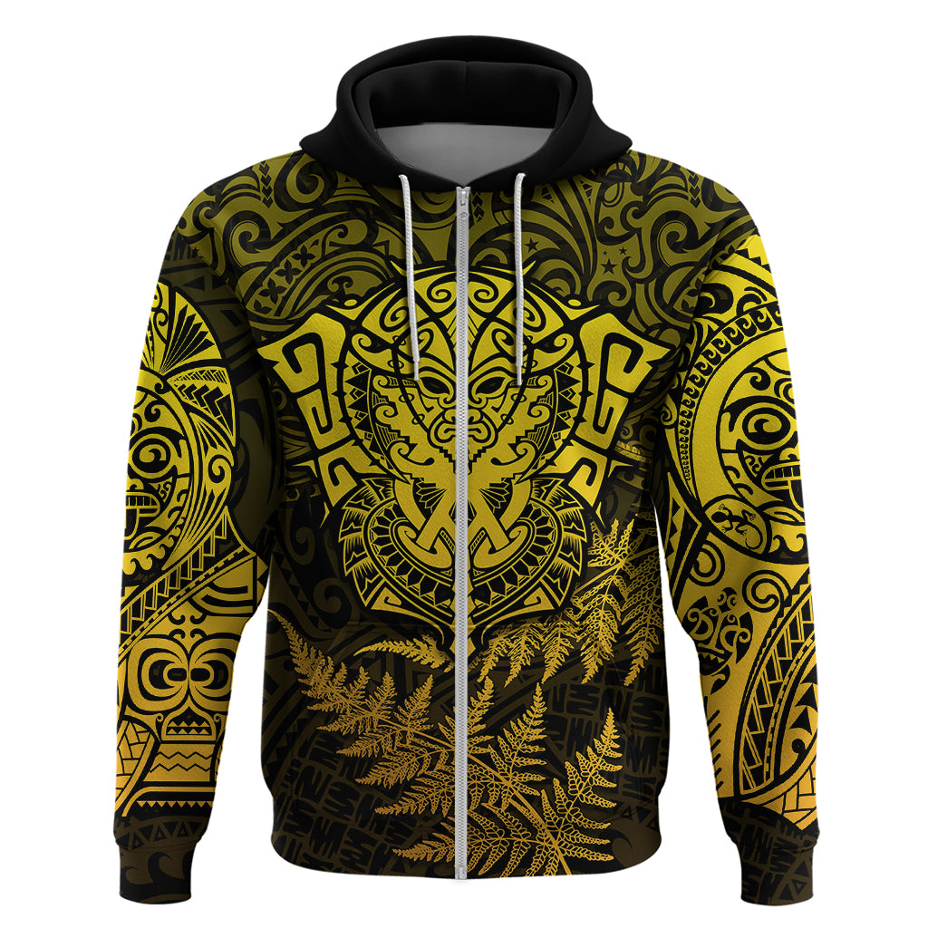 New Zealand Rugby Hoodie Silver Fern All Black Mix Ta Moko Gold Style - Wonder Print Shop