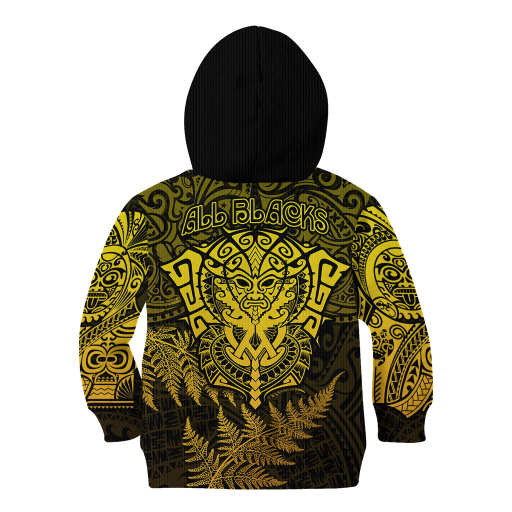 New Zealand Rugby Kid Hoodie Silver Fern All Black Mix Ta Moko Gold Style - Wonder Print Shop