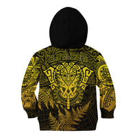 New Zealand Rugby Kid Hoodie Silver Fern All Black Mix Ta Moko Gold Style - Wonder Print Shop