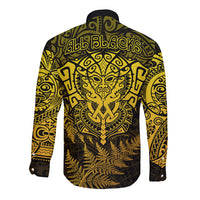New Zealand Rugby Long Sleeve Button Shirt Silver Fern All Black Mix Ta Moko Gold Style - Wonder Print Shop