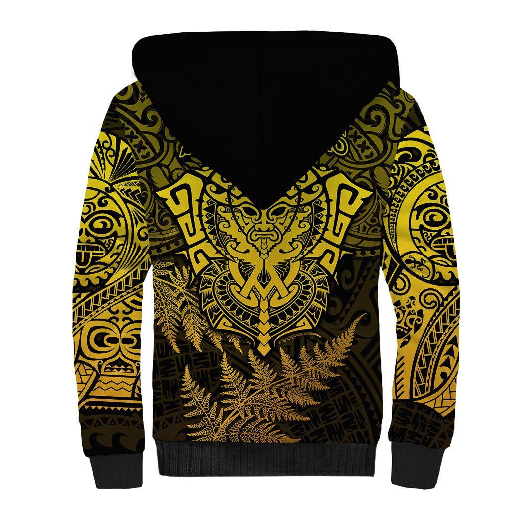 New Zealand Rugby Sherpa Hoodie Silver Fern All Black Mix Ta Moko Gold Style - Wonder Print Shop