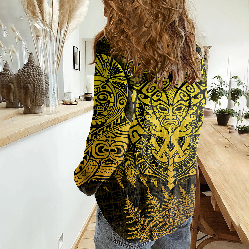 New Zealand Rugby Women Casual Shirt Silver Fern All Black Mix Ta Moko Gold Style - Wonder Print Shop