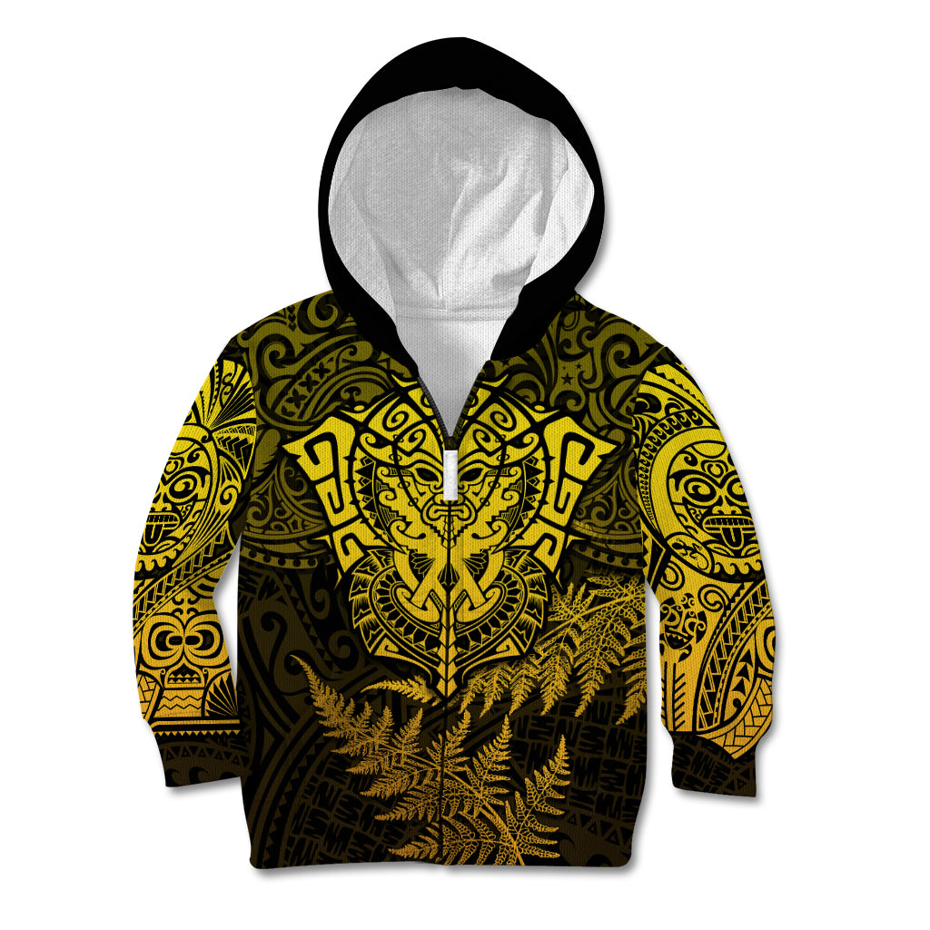 New Zealand Rugby Kid Hoodie Silver Fern All Black Mix Ta Moko Gold Style - Wonder Print Shop