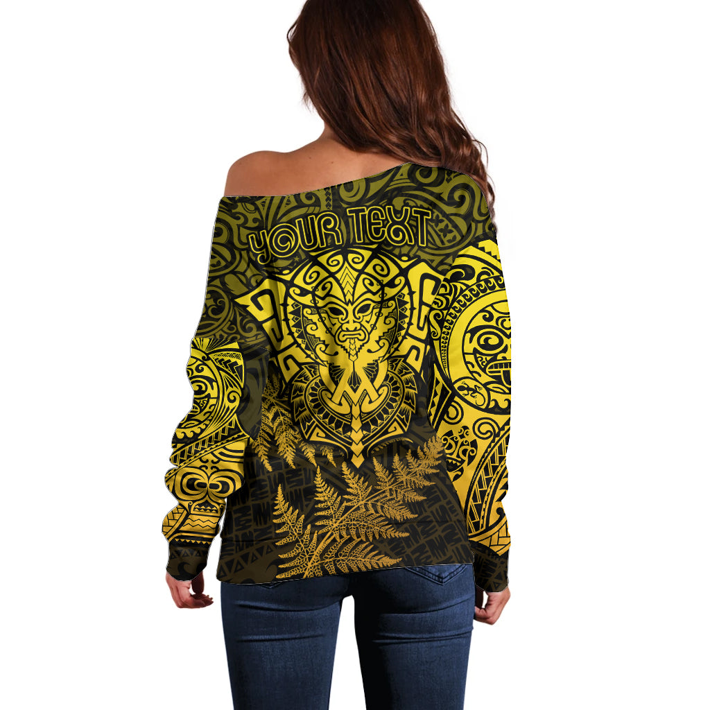 New Zealand Rugby Off Shoulder Sweater Silver Fern All Black Mix Ta Moko Gold Style - Wonder Print Shop