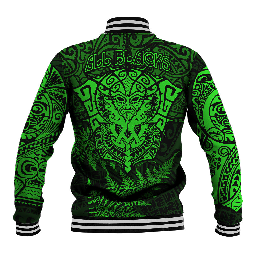 New Zealand Rugby Baseball Jacket Silver Fern All Black Mix Ta Moko Green Style LT9 - Wonder Print Shop