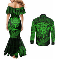new-zealand-rugby-couples-matching-mermaid-dress-and-long-sleeve-button-shirts-silver-fern-all-black-mix-ta-moko-green-style
