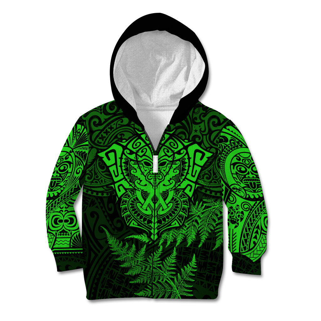 New Zealand Rugby Kid Hoodie Silver Fern All Black Mix Ta Moko Green Style - Wonder Print Shop