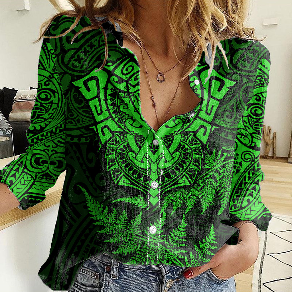 New Zealand Rugby Women Casual Shirt Silver Fern All Black Mix Ta Moko Green Style - Wonder Print Shop