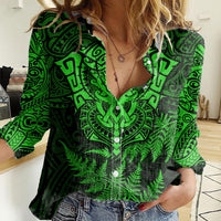 New Zealand Rugby Women Casual Shirt Silver Fern All Black Mix Ta Moko Green Style - Wonder Print Shop