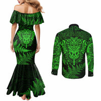 new-zealand-rugby-couples-matching-mermaid-dress-and-long-sleeve-button-shirts-silver-fern-all-black-mix-ta-moko-green-style