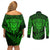 New Zealand Rugby Couples Matching Off Shoulder Short Dress and Long Sleeve Button Shirts Silver Fern All Black Mix Ta Moko Green Style LT9 - Wonder Print Shop