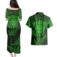 New Zealand Rugby Couples Matching Puletasi Dress and Hawaiian Shirt Silver Fern All Black Mix Ta Moko Green Style LT9 - Wonder Print Shop