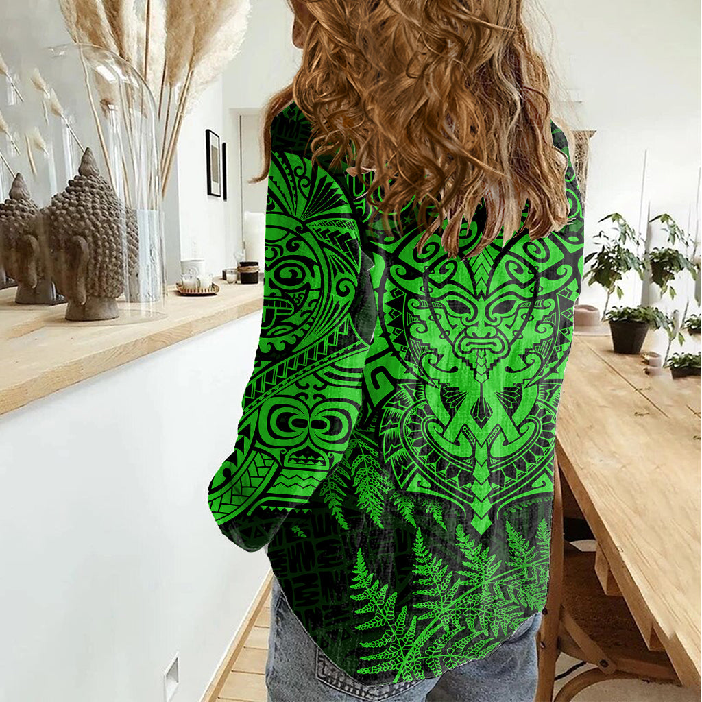 New Zealand Rugby Women Casual Shirt Silver Fern All Black Mix Ta Moko Green Style - Wonder Print Shop