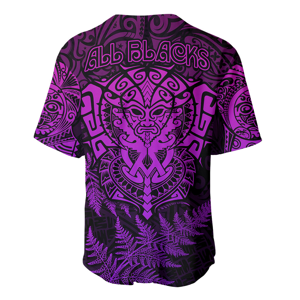 New Zealand Rugby Baseball Jersey Silver Fern All Black Mix Ta Moko Purple Style LT9 - Wonder Print Shop
