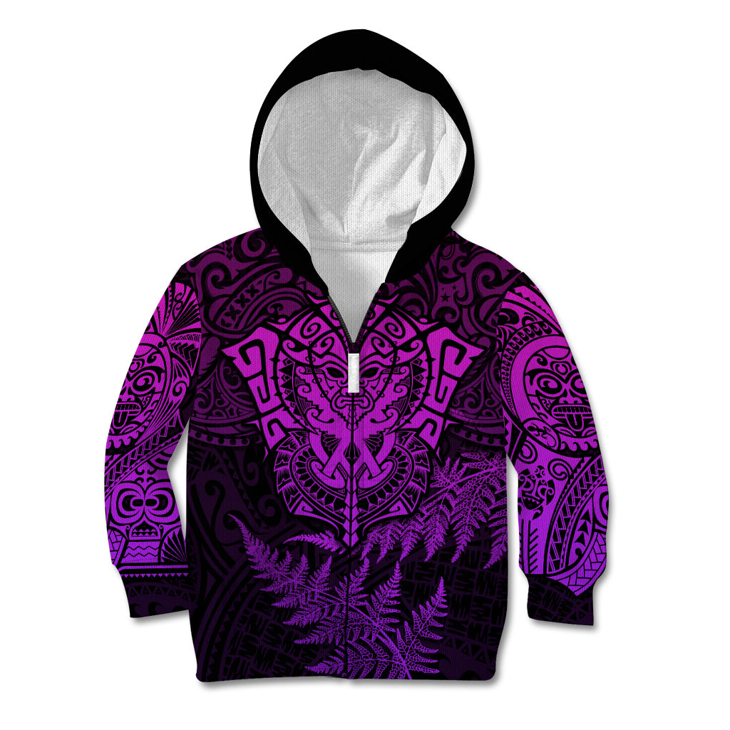 New Zealand Rugby Kid Hoodie Silver Fern All Black Mix Ta Moko Purple Style - Wonder Print Shop