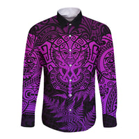 New Zealand Rugby Long Sleeve Button Shirt Silver Fern All Black Mix Ta Moko Purple Style - Wonder Print Shop