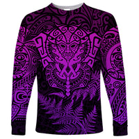 New Zealand Rugby Long Sleeve Shirt Silver Fern All Black Mix Ta Moko Purple Style - Wonder Print Shop