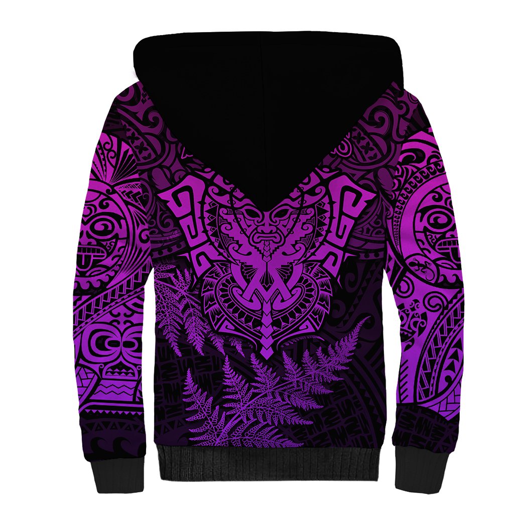 New Zealand Rugby Sherpa Hoodie Silver Fern All Black Mix Ta Moko Purple Style - Wonder Print Shop