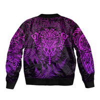 New Zealand Rugby Sleeve Zip Bomber Jacket Silver Fern All Black Mix Ta Moko Purple Style - Wonder Print Shop