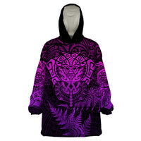 New Zealand Rugby Wearable Blanket Hoodie Silver Fern All Black Mix Ta Moko Purple Style - Wonder Print Shop